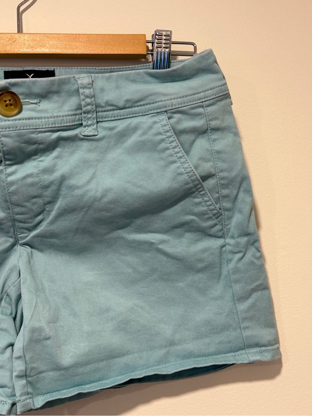 American Eagle Outfitters Light Teal Cotton Midi Shorts